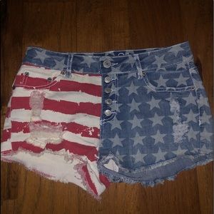 high waisted American flag print jean shorts.